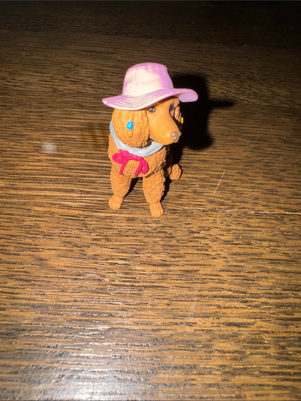 Dog Figurine Accessory Toy - Pink Hat Brown Poodle Style